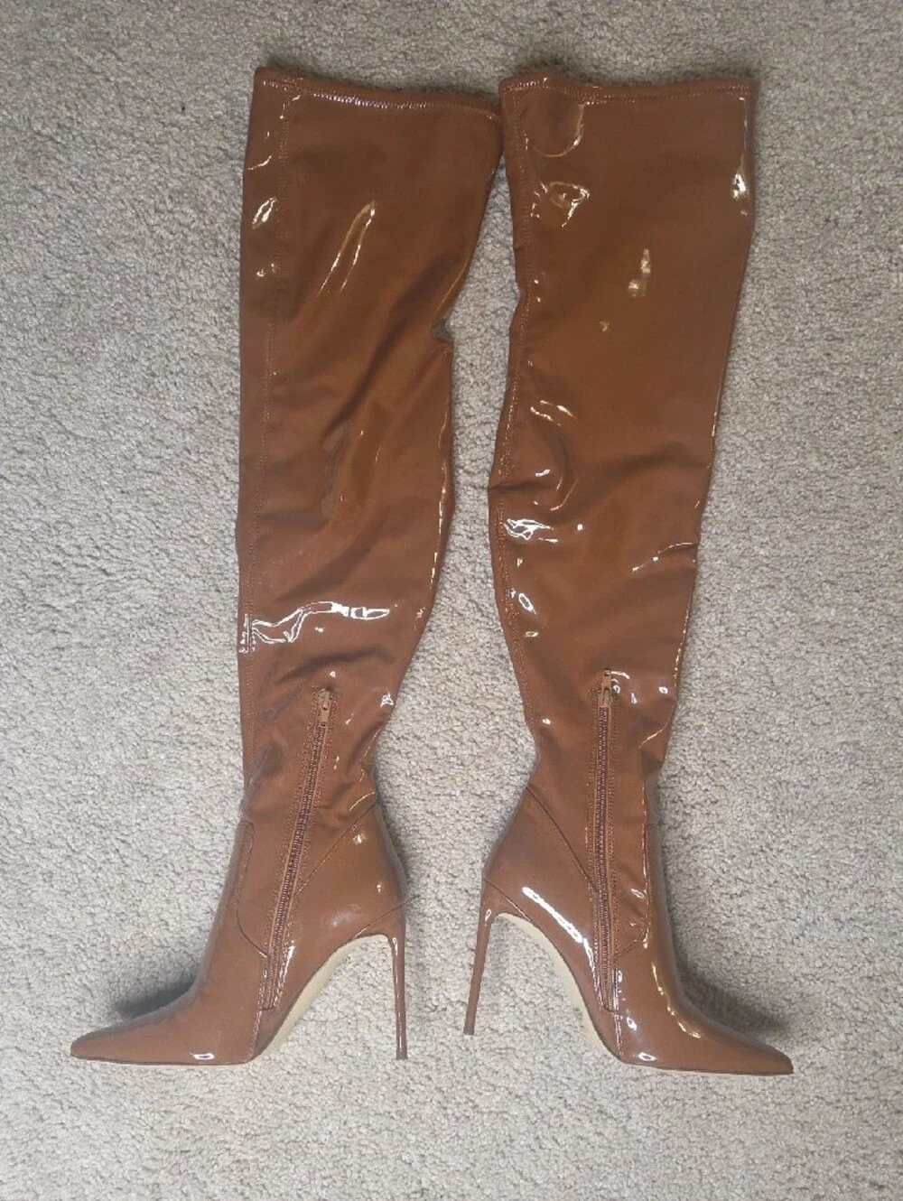 Steve Madden Brown Patent Over-the-Knee Stiletto Boots